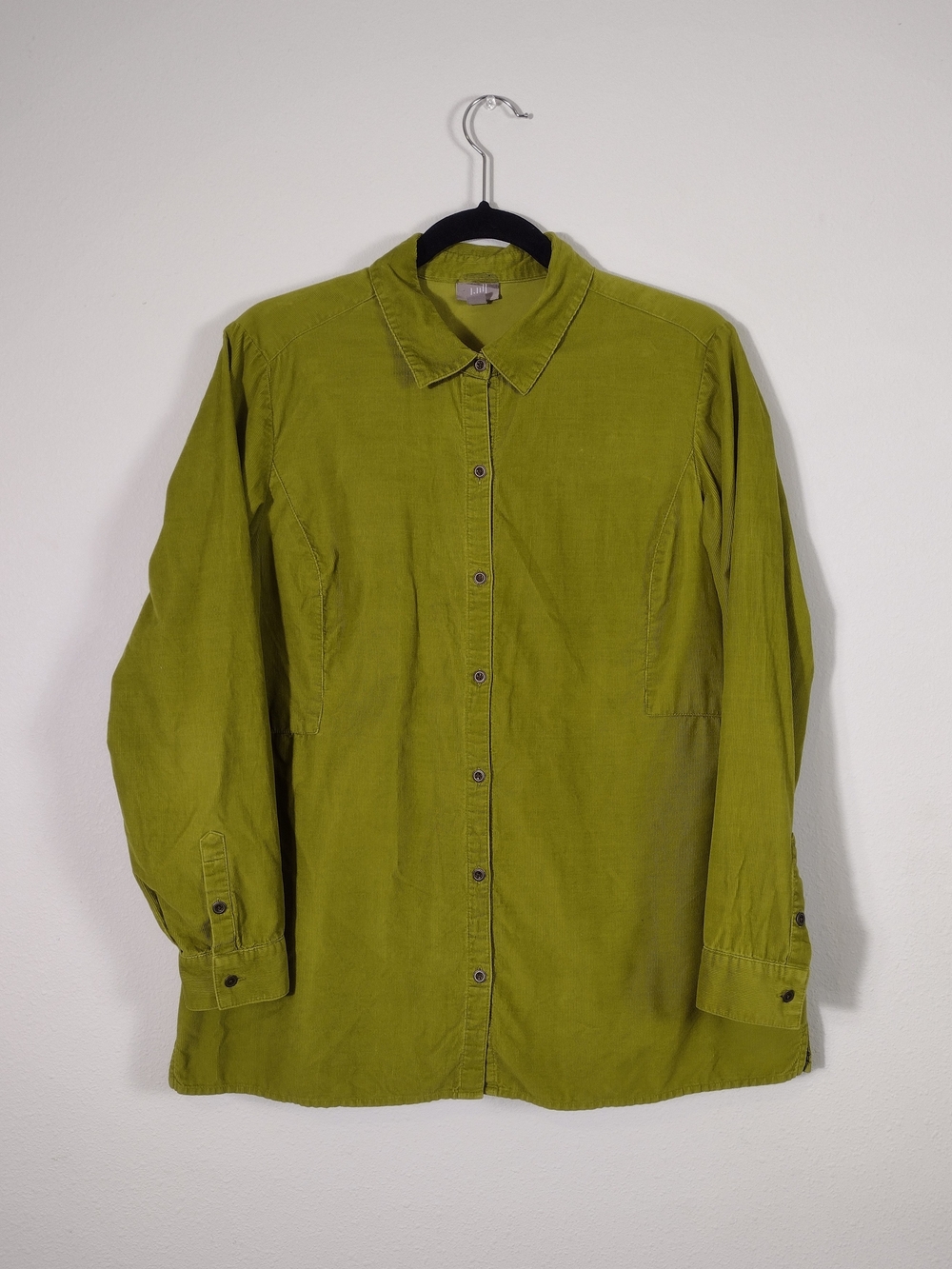 J. Jill Cotton Corduroy Button Up Long Sleeve Tunic Top Bright Moss Green Size M